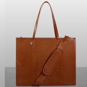 BEIS Brown Croc-Embossed Tote Bag